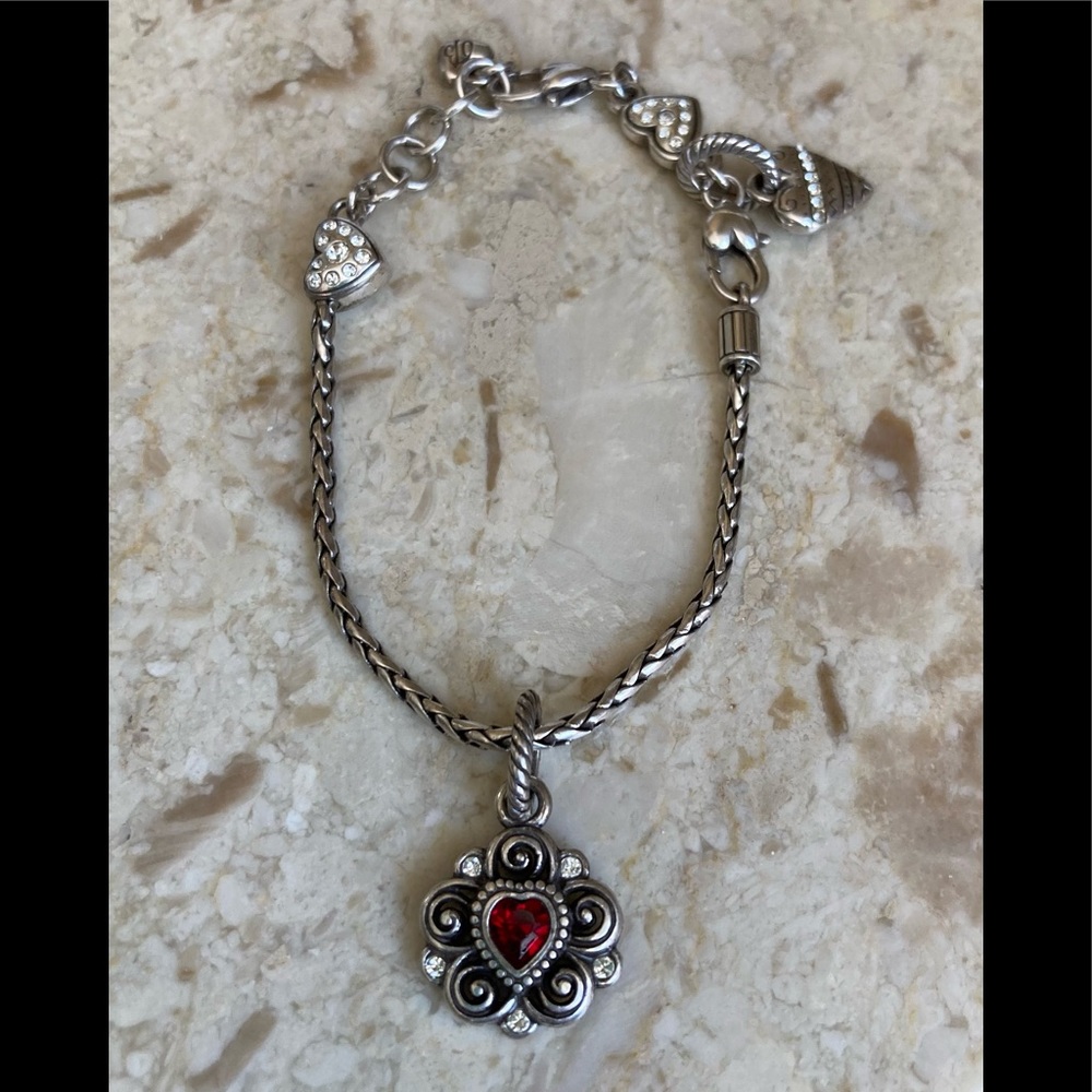 BRIGHTON Slider Bracelet With Red, Crystal Heart Charm